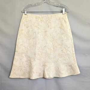 Barami Abstract Floral Brocade Textured Flounce Skirt Womens 6 Cream Ivory Lined